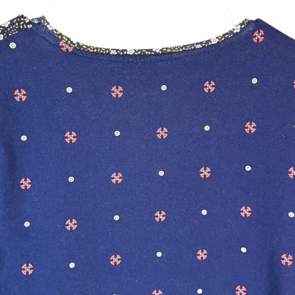 Talbots Paisley Jewel Print Long Sleeve Tee Navy Boho Embellished Top Size M - Picture 6 of 8